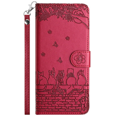 Cat Embossing Pattern Leather Phone Case with Lanyard