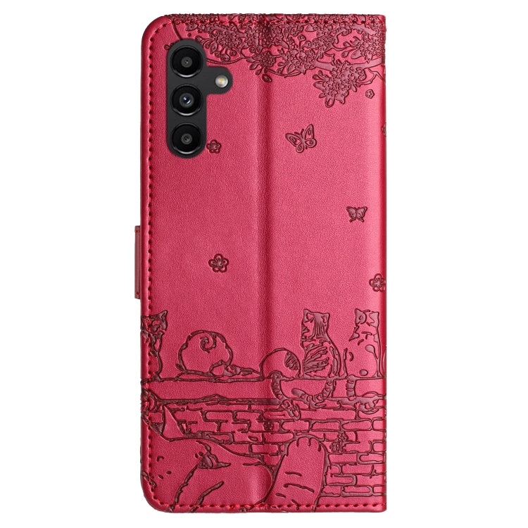 Cat Embossing Pattern Leather Phone Case with Lanyard