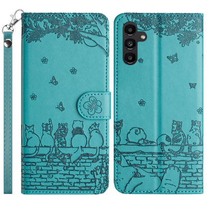 Cat Embossing Pattern Leather Phone Case with Lanyard