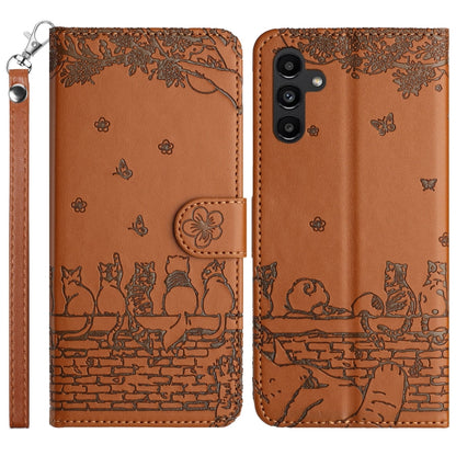 Cat Embossing Pattern Leather Phone Case with Lanyard