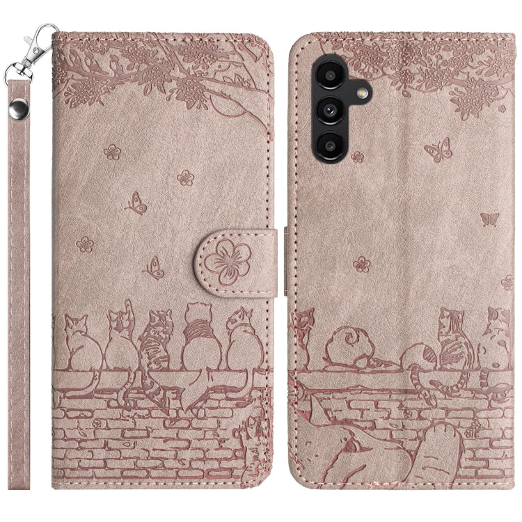 Cat Embossing Pattern Leather Phone Case with Lanyard