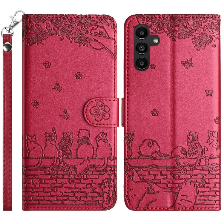 Cat Embossing Pattern Leather Phone Case with Lanyard, For Samsung Galaxy S25 FE 5G, For Samsung Galaxy S25 5G, For Samsung Galaxy S25+ 5G, For Samsung Galaxy S25 Ultra 5G