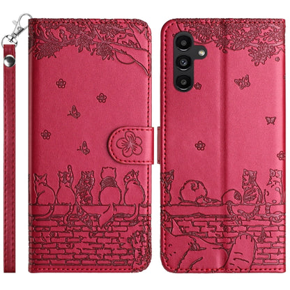 Cat Embossing Pattern Leather Phone Case with Lanyard, For Samsung Galaxy S25 FE 5G, For Samsung Galaxy S25 5G, For Samsung Galaxy S25+ 5G, For Samsung Galaxy S25 Ultra 5G