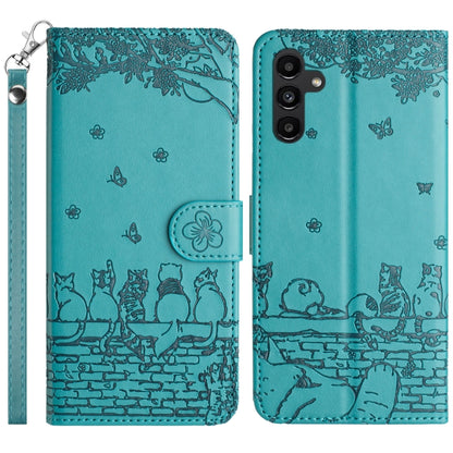 Cat Embossing Pattern Leather Phone Case with Lanyard, For Samsung Galaxy S25 FE 5G, For Samsung Galaxy S25 5G, For Samsung Galaxy S25+ 5G, For Samsung Galaxy S25 Ultra 5G