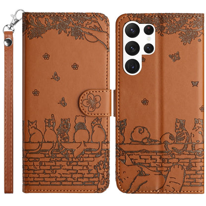 Cat Embossing Pattern Leather Phone Case with Lanyard, For Samsung Galaxy S25 FE 5G, For Samsung Galaxy S25 5G, For Samsung Galaxy S25+ 5G, For Samsung Galaxy S25 Ultra 5G