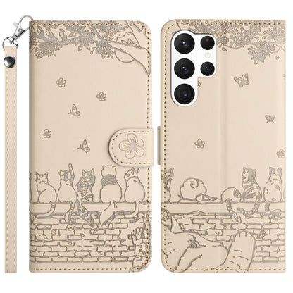 Cat Embossing Pattern Leather Phone Case with Lanyard, For Samsung Galaxy S25 FE 5G, For Samsung Galaxy S25 5G, For Samsung Galaxy S25+ 5G, For Samsung Galaxy S25 Ultra 5G