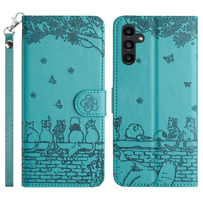 Cat Embossing Pattern Leather Phone Case with Lanyard, For Samsung Galaxy S25 FE 5G, For Samsung Galaxy S25 5G, For Samsung Galaxy S25+ 5G, For Samsung Galaxy S25 Ultra 5G