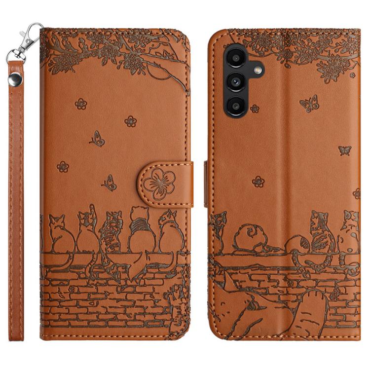 Cat Embossing Pattern Leather Phone Case with Lanyard, For Samsung Galaxy S25 FE 5G, For Samsung Galaxy S25 5G, For Samsung Galaxy S25+ 5G, For Samsung Galaxy S25 Ultra 5G