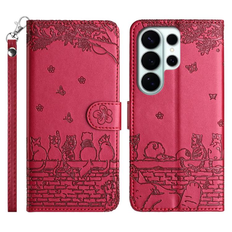 Cat Embossing Pattern Leather Phone Case with Lanyard, For Samsung Galaxy S26+ 5G, For Samsung Galaxy S26 Edge 5G, For Samsung Galaxy S26 Ultra 5G, For Samsung Galaxy S26 Pro 5G