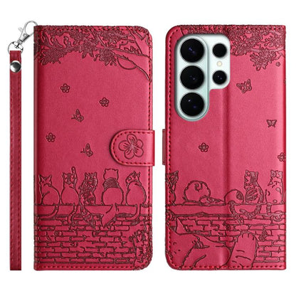 Cat Embossing Pattern Leather Phone Case with Lanyard, For Samsung Galaxy S26+ 5G, For Samsung Galaxy S26 Edge 5G, For Samsung Galaxy S26 Ultra 5G, For Samsung Galaxy S26 Pro 5G