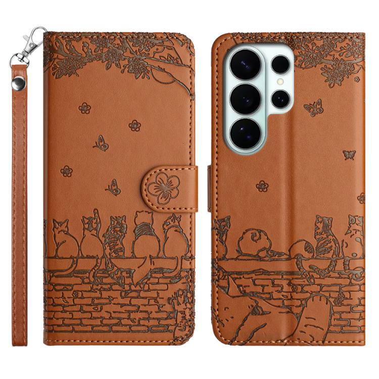Cat Embossing Pattern Leather Phone Case with Lanyard, For Samsung Galaxy S26+ 5G, For Samsung Galaxy S26 Edge 5G, For Samsung Galaxy S26 Ultra 5G, For Samsung Galaxy S26 Pro 5G