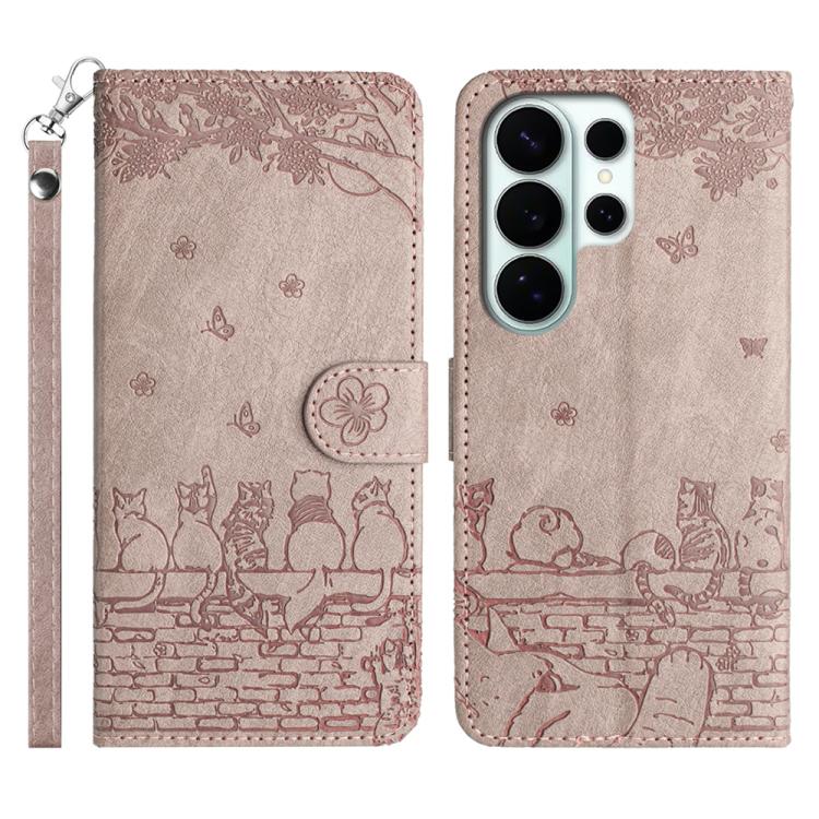 Cat Embossing Pattern Leather Phone Case with Lanyard, For Samsung Galaxy S26+ 5G, For Samsung Galaxy S26 Edge 5G, For Samsung Galaxy S26 Ultra 5G, For Samsung Galaxy S26 Pro 5G