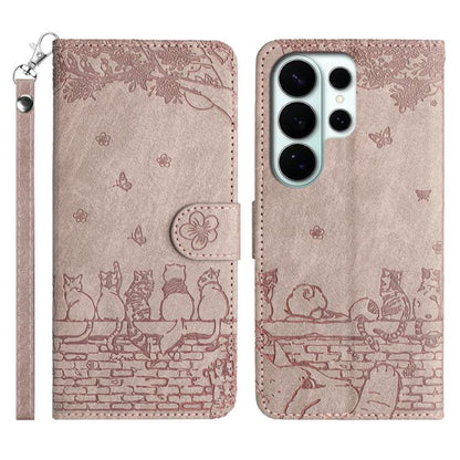 Cat Embossing Pattern Leather Phone Case with Lanyard, For Samsung Galaxy S26+ 5G, For Samsung Galaxy S26 Edge 5G, For Samsung Galaxy S26 Ultra 5G, For Samsung Galaxy S26 Pro 5G