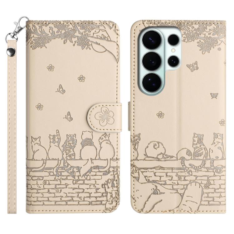 Cat Embossing Pattern Leather Phone Case with Lanyard, For Samsung Galaxy S26+ 5G, For Samsung Galaxy S26 Edge 5G, For Samsung Galaxy S26 Ultra 5G, For Samsung Galaxy S26 Pro 5G