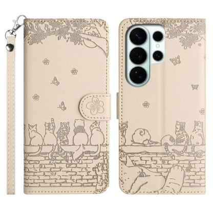 Cat Embossing Pattern Leather Phone Case with Lanyard, For Samsung Galaxy S26+ 5G, For Samsung Galaxy S26 Edge 5G, For Samsung Galaxy S26 Ultra 5G, For Samsung Galaxy S26 Pro 5G
