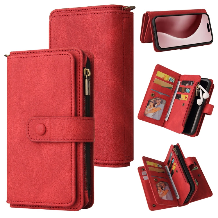 Skin Feel Multi Card Slots Zipper Wallet Leather Phone Case, For iPhone 16 Pro, For iPhone 16 Plus, For iPhone 16