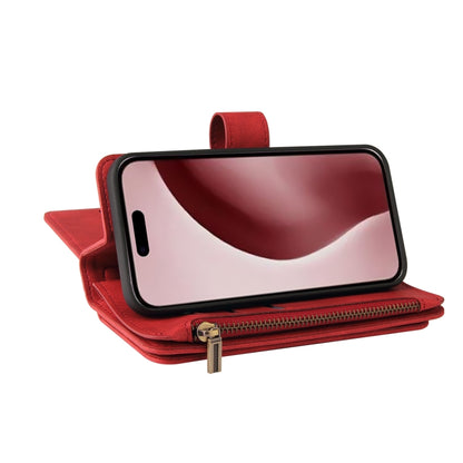 Skin Feel Multi Card Slots Zipper Wallet Leather Phone Case, For iPhone 16 Pro, For iPhone 16 Plus, For iPhone 16