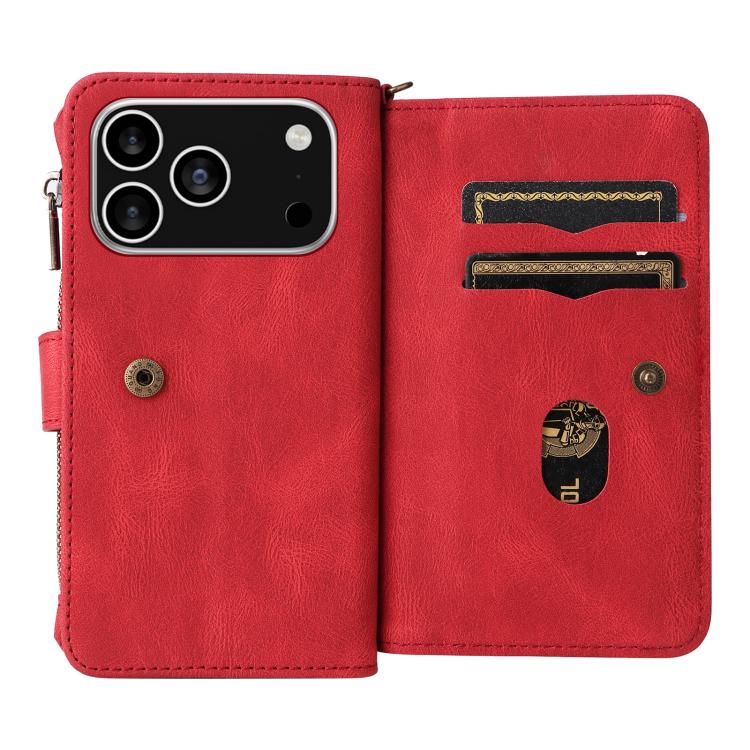 Skin Feel Multi Card Slots Zipper Wallet Leather Phone Case, For iPhone 18 Pro / 17 Pro, For iPhone 18 Pro Max / 17 Pro Max, For iPhone 17e / 16e, For iPhone 17, For iPhone Air, For iPhone 16 Pro Max