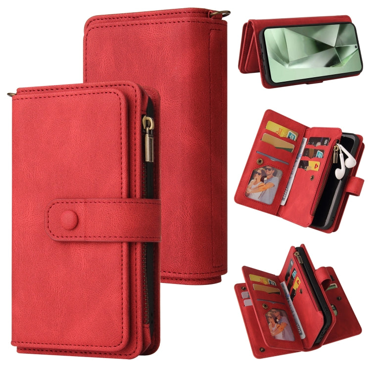 Skin Feel Multi Card Slots Zipper Wallet Leather Phone Case, For Galaxy S25 Ultra 5G, For Galaxy S24 FE 5G