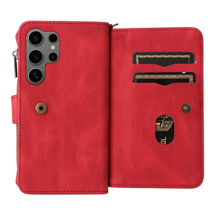 Skin Feel Multi Card Slots Zipper Wallet Leather Phone Case, For Galaxy S25 Ultra 5G, For Galaxy S24 FE 5G