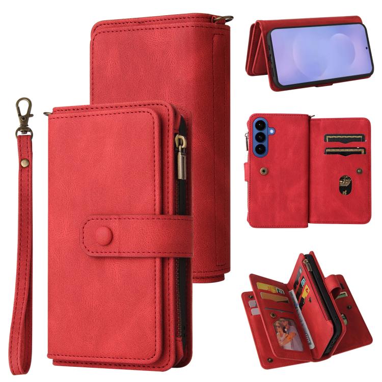 Skin Feel Multi Card Slots Zipper Wallet Leather Phone Case, For Galaxy S26 FE 5G, For Galaxy S26 Edge 5G, For Galaxy S26 Ultra 5G, For Galaxy S26 5G, For Galaxy S25 / S24 5G, For Galaxy S25+ / S24+ 5G