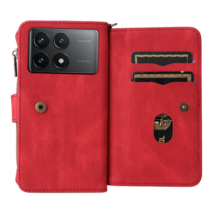 Skin Feel Multi Card Slots Zipper Wallet Leather Phone Case, For Redmi K70