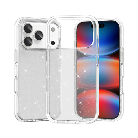Dual Color Clear Glitter TPU + TPE Full Coverage Phone Case, For iPhone 18 Pro / 17 Pro, For iPhone 18 Pro Max / 17 Pro Max, For iPhone 17, For iPhone 17 Air, For iPhone 16 Pro Max, For iPhone 16 Pro, For iPhone 16 Plus, For iPhone 16