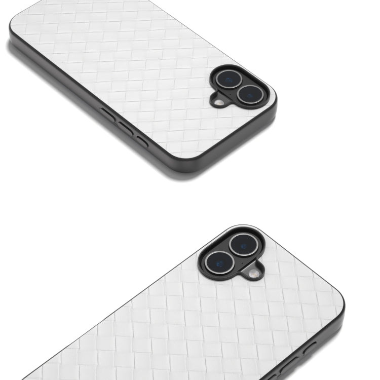 Black Frame Woven Texture PU Phone Case, For iPhone 16 Plus, For iPhone 16