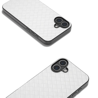 Black Frame Woven Texture PU Phone Case, For iPhone 16 Plus, For iPhone 16