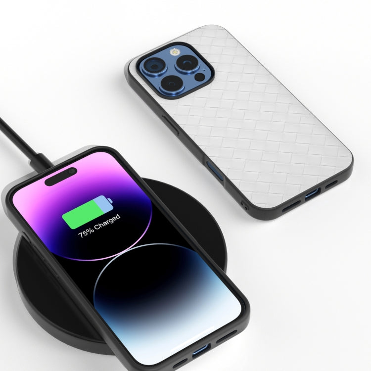 Black Frame Woven Texture PU Phone Case, For iPhone 16 Pro Max, For iPhone 16 Pro