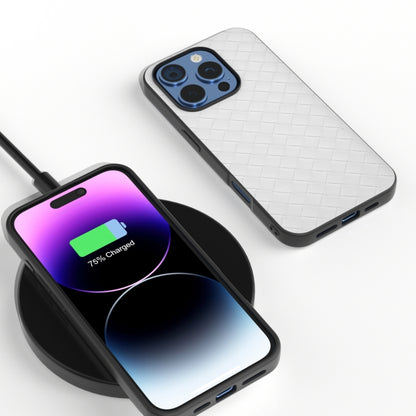 Black Frame Woven Texture PU Phone Case, For iPhone 16 Pro Max, For iPhone 16 Pro