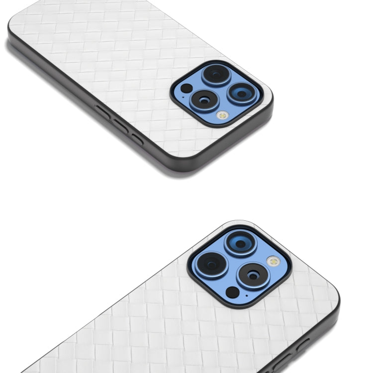 Black Frame Woven Texture PU Phone Case, For iPhone 16 Pro Max, For iPhone 16 Pro