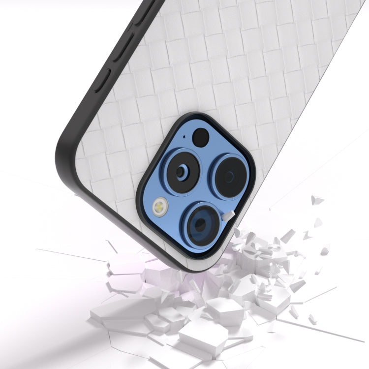 Black Frame Woven Texture PU Phone Case, For iPhone 16 Pro Max, For iPhone 16 Pro