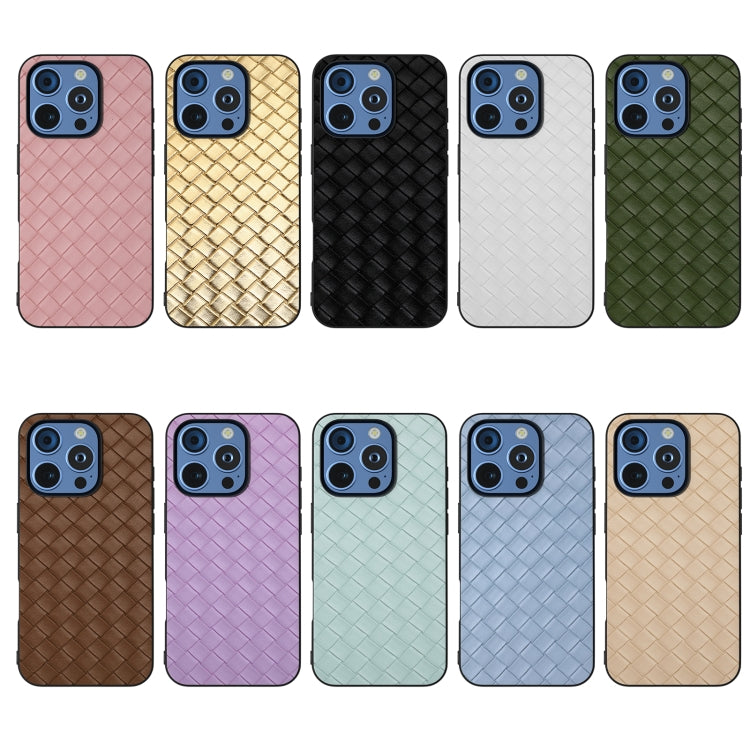 Black Frame Woven Texture PU Phone Case, For iPhone 16 Pro Max, For iPhone 16 Pro