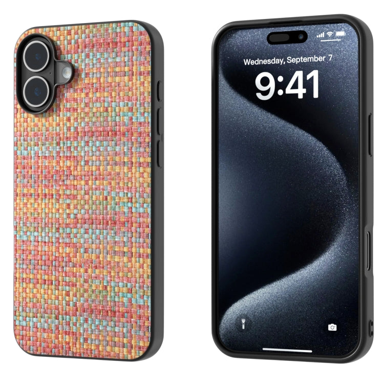 Black Frame Color Lattice Texture PU Phone Case, For iPhone 16 Pro Max, For iPhone 16 Pro, For iPhone 16 Plus, For iPhone 16