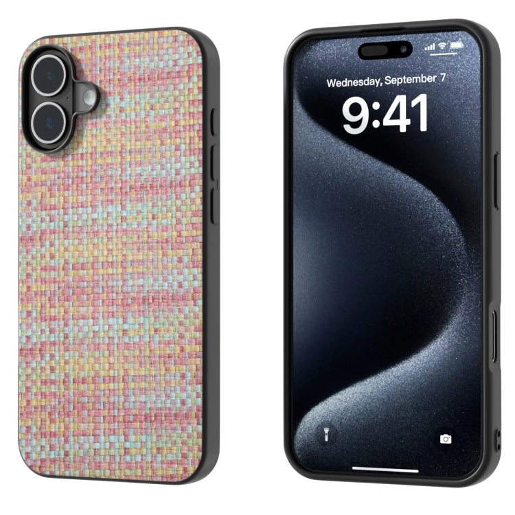 Black Frame Color Lattice Texture PU Phone Case, For iPhone 16 Pro Max, For iPhone 16 Pro, For iPhone 16 Plus, For iPhone 16