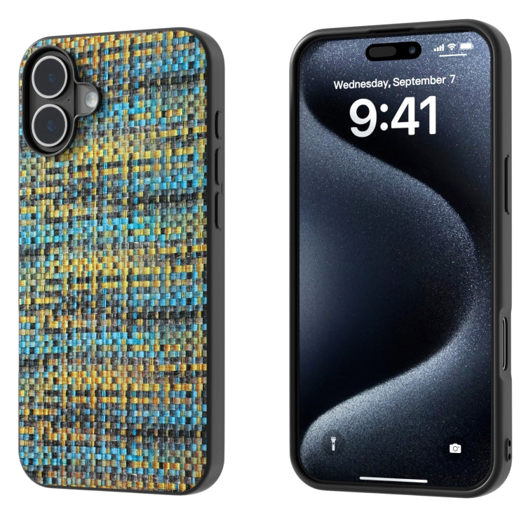 Black Frame Color Lattice Texture PU Phone Case, For iPhone 16 Pro Max, For iPhone 16 Pro, For iPhone 16 Plus, For iPhone 16