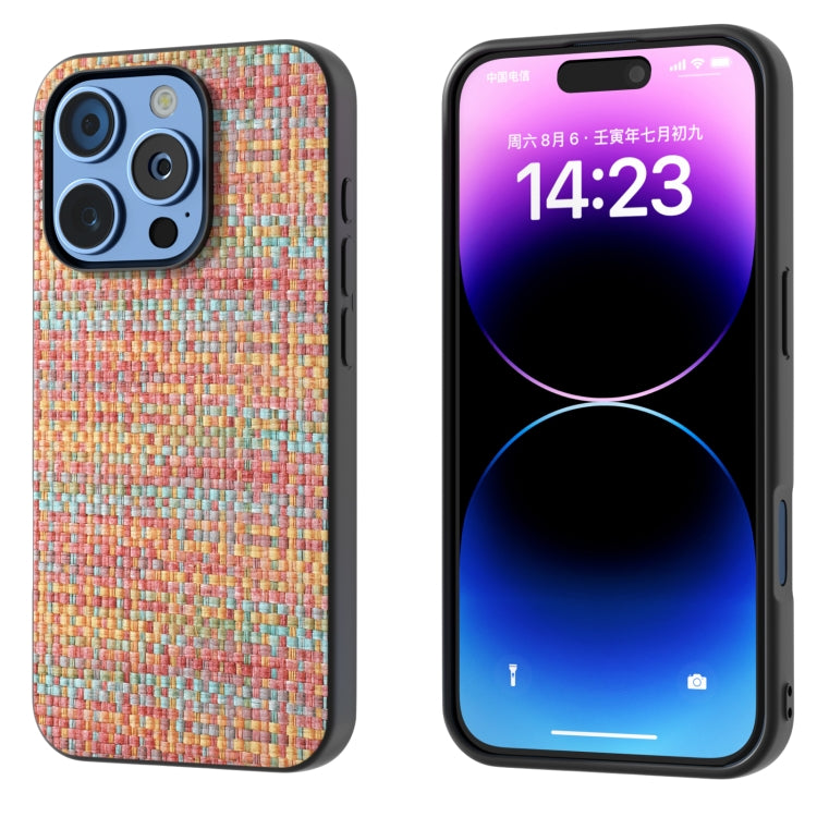 Black Frame Color Lattice Texture PU Phone Case, For iPhone 16 Pro Max, For iPhone 16 Pro, For iPhone 16 Plus, For iPhone 16