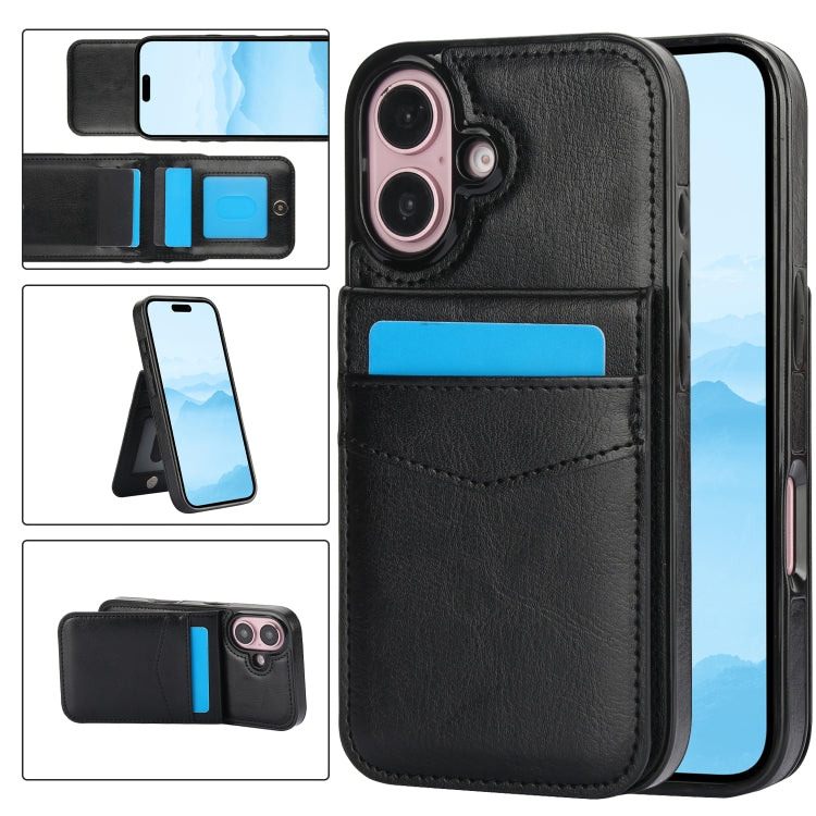 Solid Color Card Slots Bracket PU Phone Case