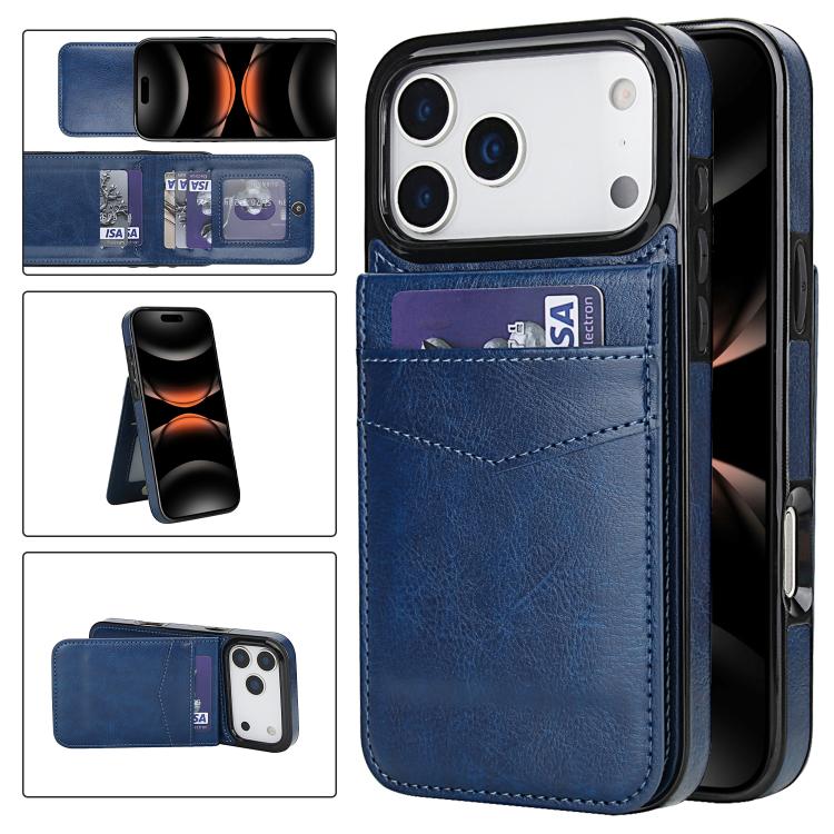 Solid Color Card Slots Bracket PU Phone Case