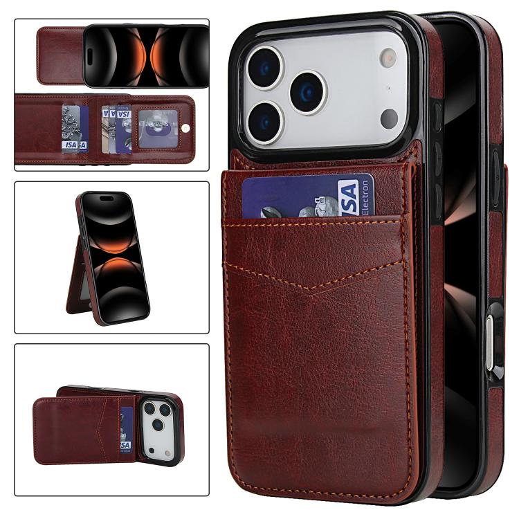 Solid Color Card Slots Bracket PU Phone Case