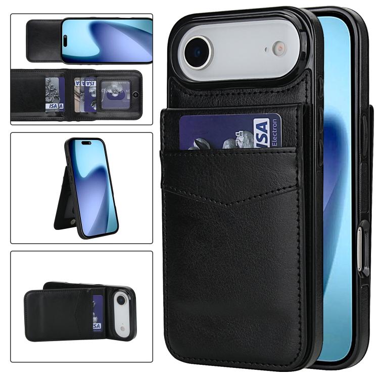 Solid Color Card Slots Bracket PU Phone Case