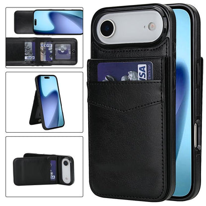 Solid Color Card Slots Bracket PU Phone Case