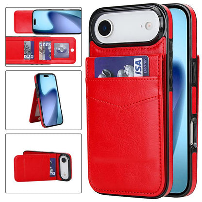 Solid Color Card Slots Bracket PU Phone Case