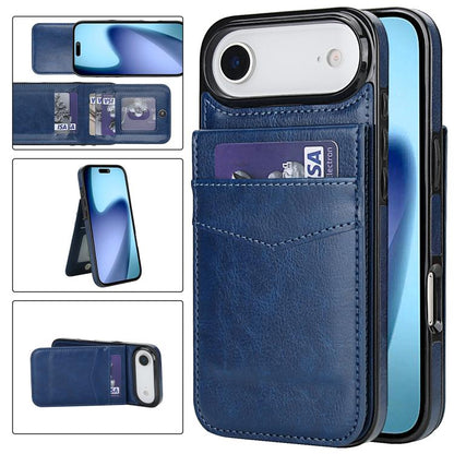Solid Color Card Slots Bracket PU Phone Case
