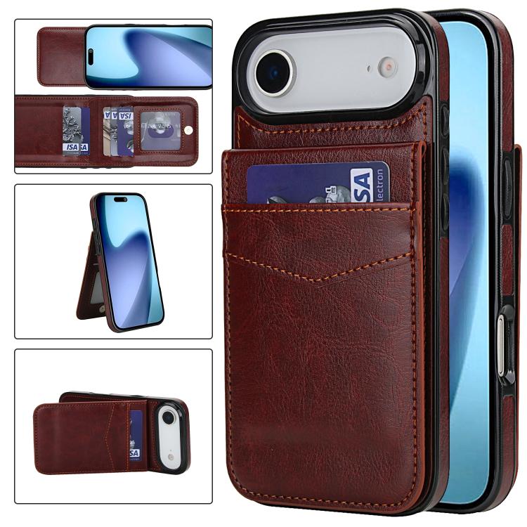Solid Color Card Slots Bracket PU Phone Case