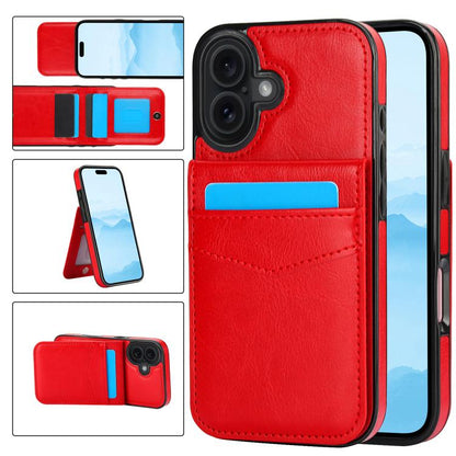 Solid Color Card Slots Bracket PU Phone Case