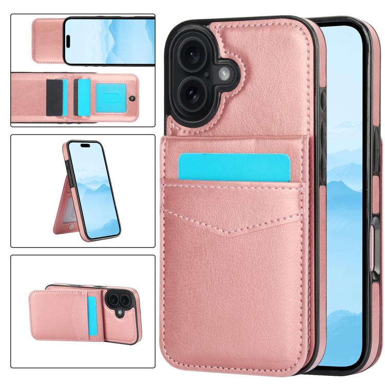 Solid Color Card Slots Bracket PU Phone Case