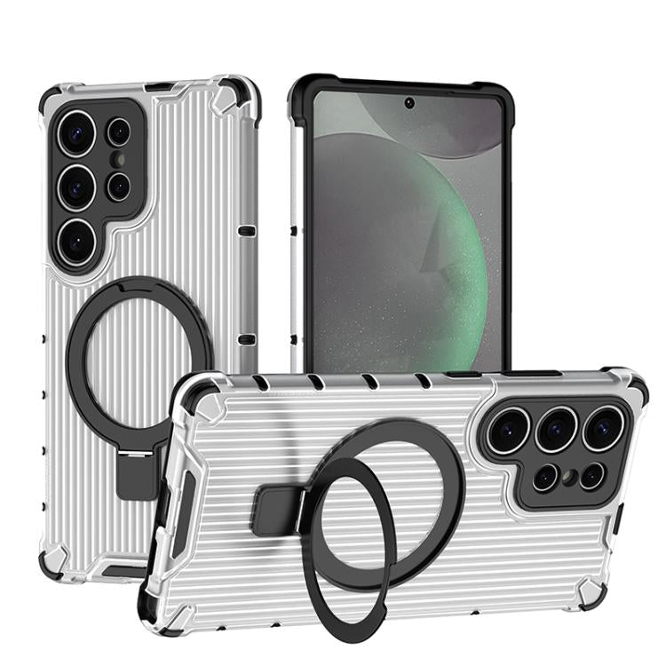 Grating 360 Degree Rotating Holder Shockproof Phone Case, For Samsung Galaxy S25 5G, For Samsung Galaxy S25+ 5G, For Samsung Galaxy S25 Ultra 5G