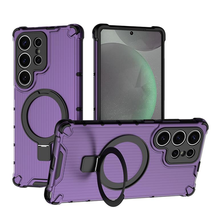 Grating 360 Degree Rotating Holder Shockproof Phone Case, For Samsung Galaxy S25 5G, For Samsung Galaxy S25+ 5G, For Samsung Galaxy S25 Ultra 5G